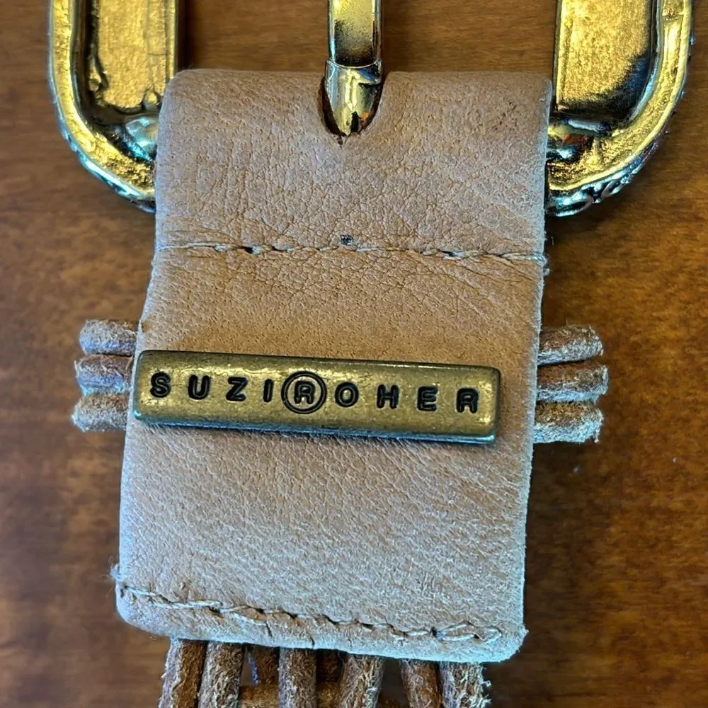Suzi Roher Macrame Suede Belt with Gold Buckle